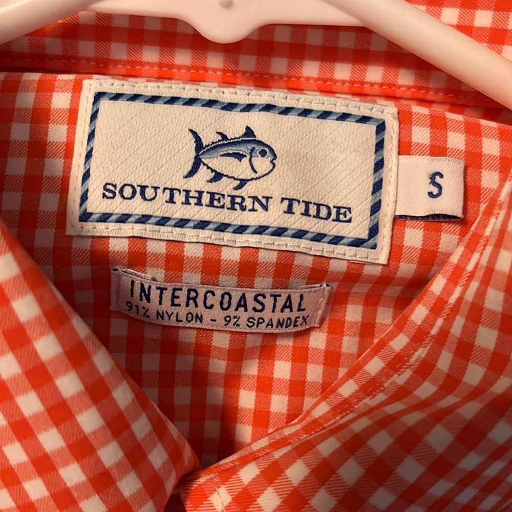 VT Southern Tide Endzone Orange Button Up Shirt - Picture 4 of 6